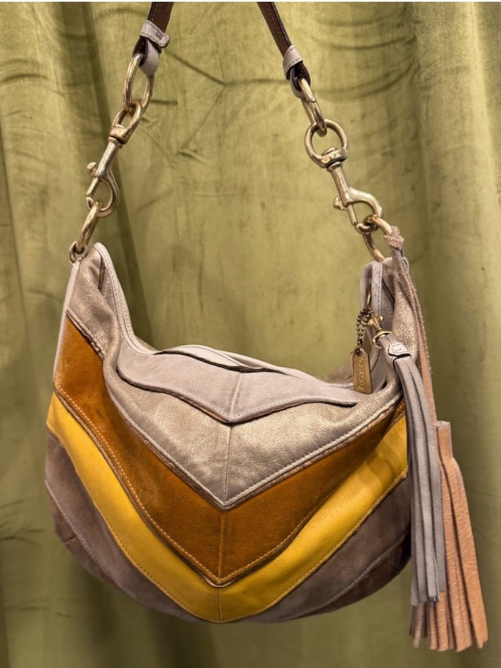Coach 2004 Chevron Gold, Yellow, & Metallic Hobo Bag RARE Style No. 3664 - Picture 2 of 10